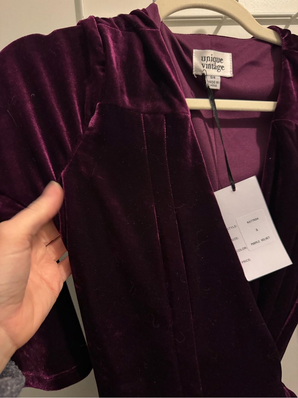 Unique Vintage Plum Velvet Wrap Midi Dress